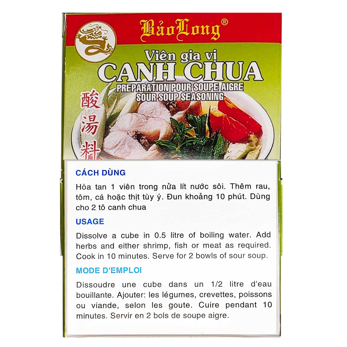 Bao Long Vien-Gia-Vi CANH CHUA Original Sour Soup Seasoning Cube 4-ct | 4-Pack (16-Cubes)