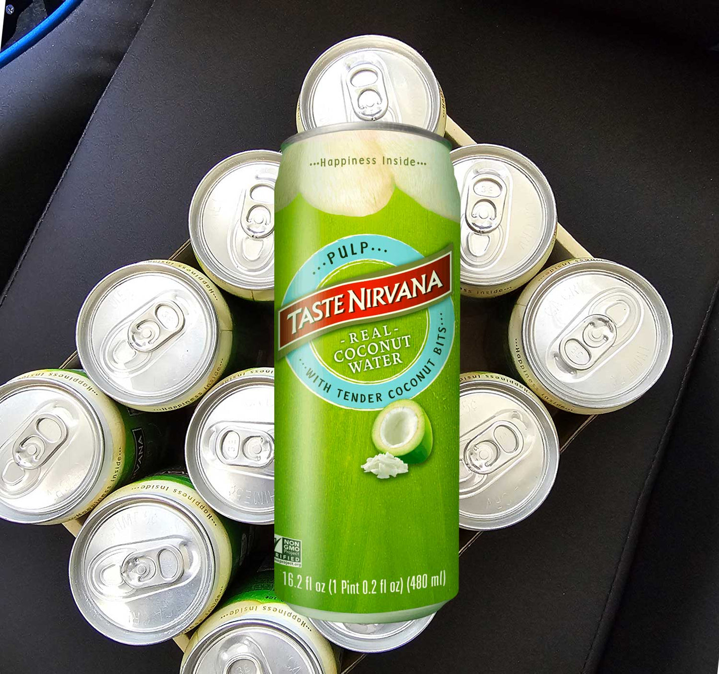 Taste Nirvana All Natural Real Coconut Water WITH PULP | Case of 12x 16.2 Fl oz. BPA-free cans