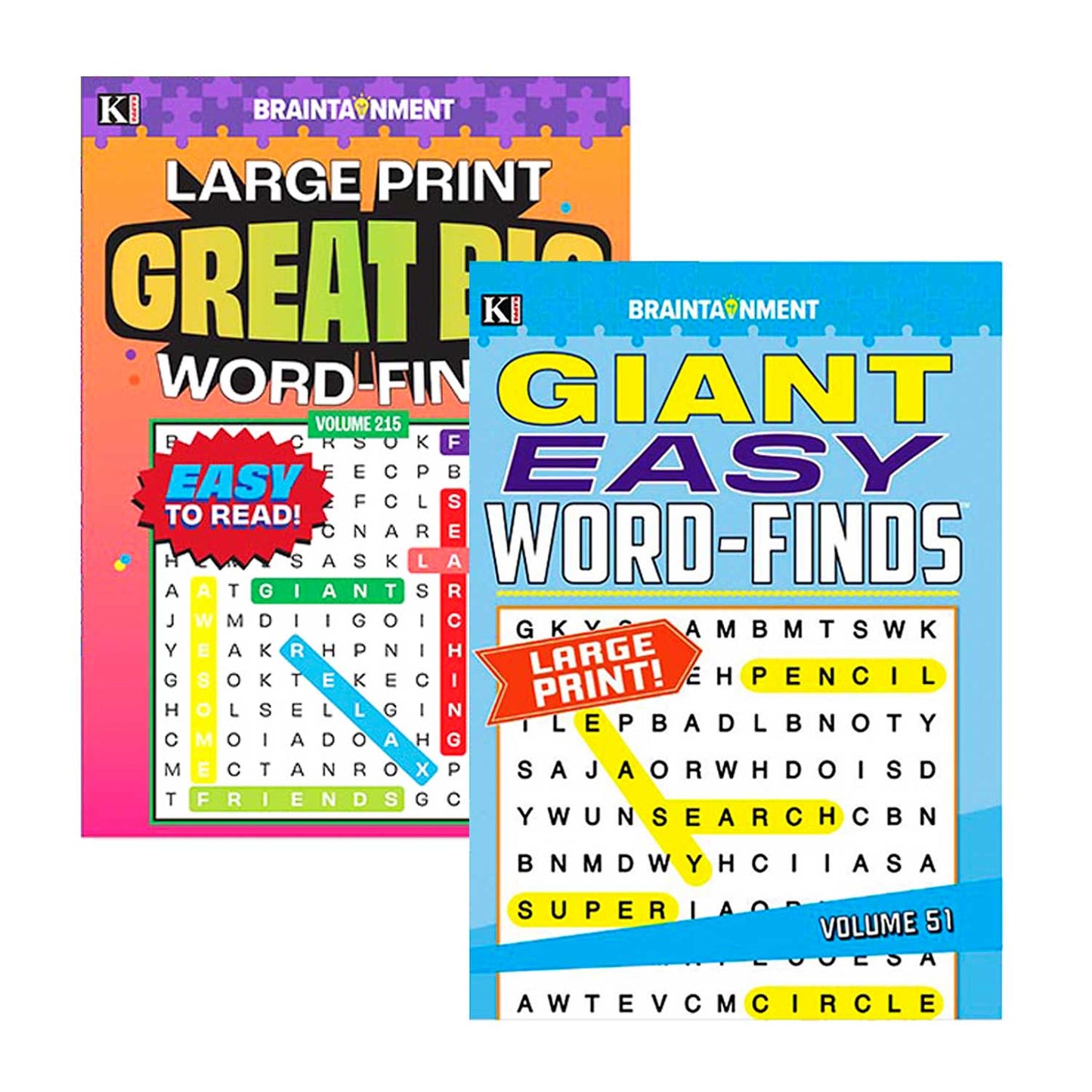 Omura Puzzles - Collection of 5 Variety Puzzle Books Including LARGE PRINT Great Big Word Finds & Companion Fill-Ins 10.75 x 7.75 Inches