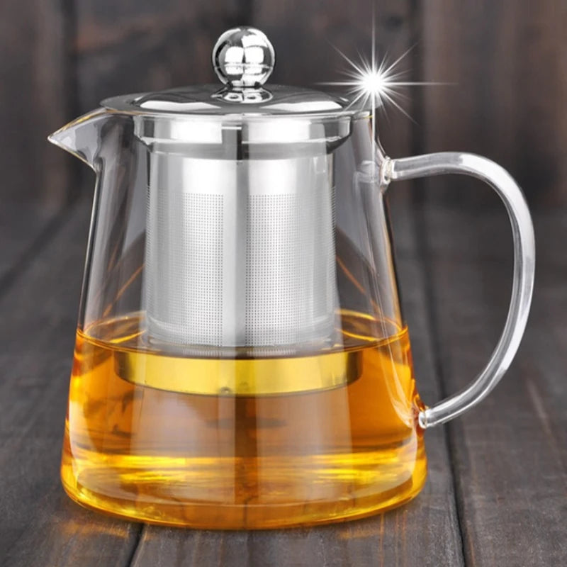 Filterable Heat-Resistant Thickened Glass Teapot with High Borosilicate Glass for Flower Tea and Hot Beverages 13.5 oz./45.6 oz