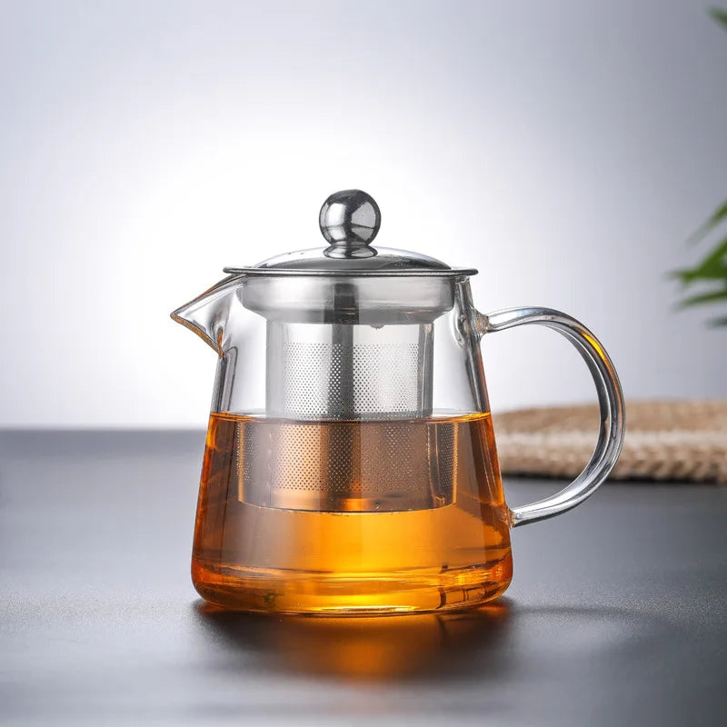 Filterable Heat-Resistant Thickened Glass Teapot with High Borosilicate Glass for Flower Tea and Hot Beverages 13.5 oz./45.6 oz