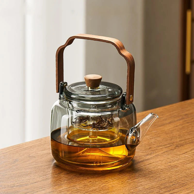 High-Temperature Glass Tea Brewing Pot with Unique Samovar Design, featuring a Glass Container to Release More Herbal Tea Polyphenols.