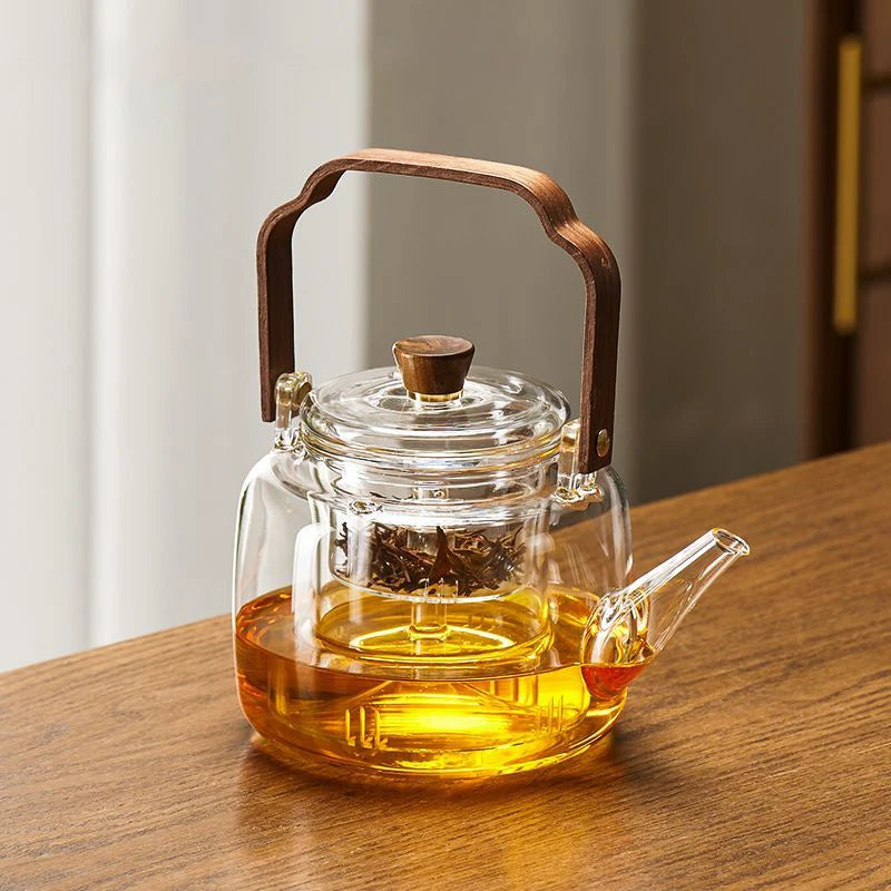 High-Temperature Glass Tea Brewing Pot with Unique Samovar Design, featuring a Glass Container to Release More Herbal Tea Polyphenols.