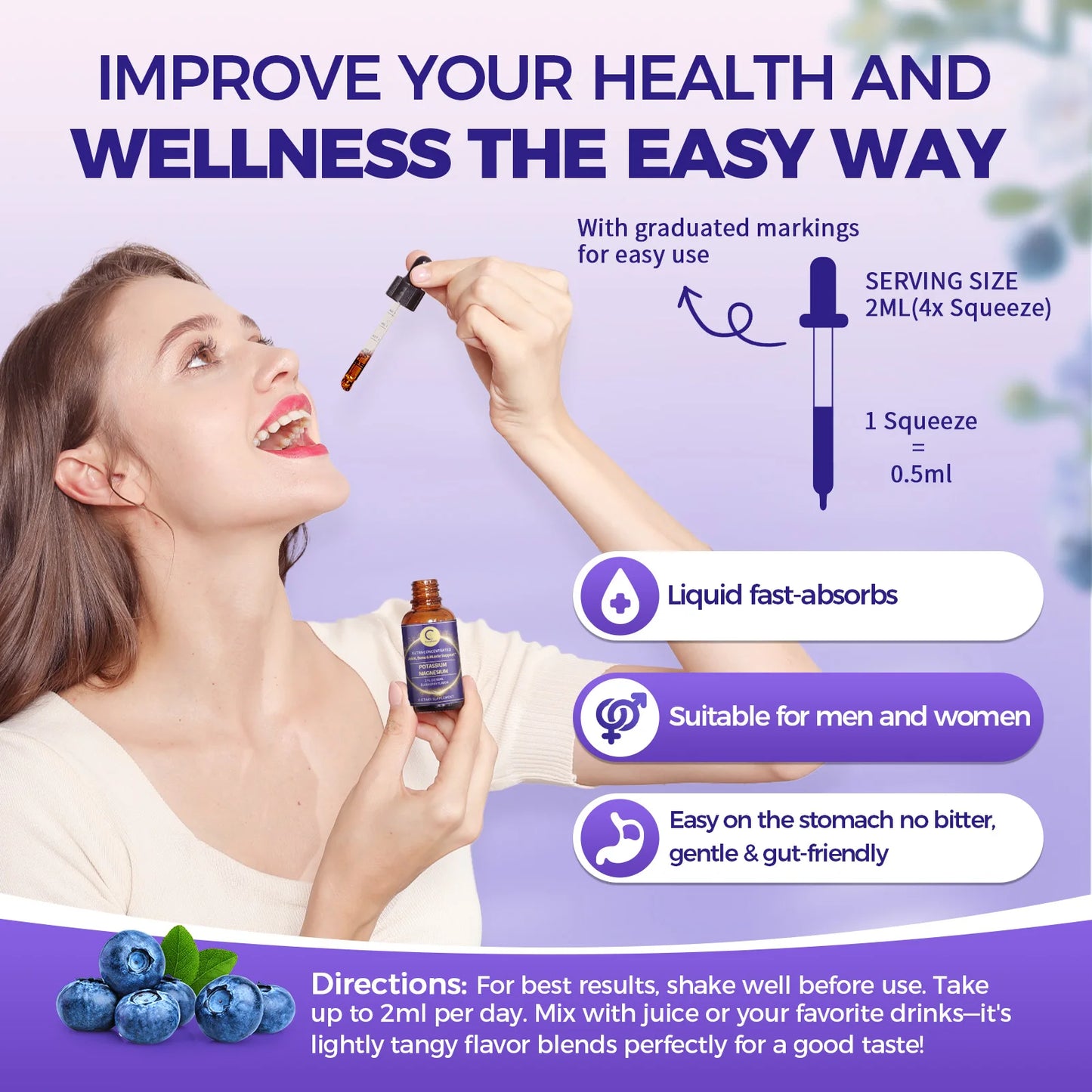 Potassium Magnesium Liquid Supplement 2 Fl oz – High‑Absorption Magnesium Complex with Potassium 99mg, Calcium, Vitamin D3 & Zinc