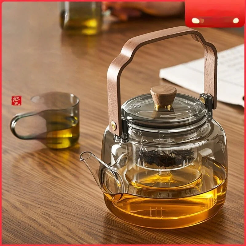 High-Temperature Glass Tea Brewing Pot with Unique Samovar Design, featuring a Glass Container to Release More Herbal Tea Polyphenols.