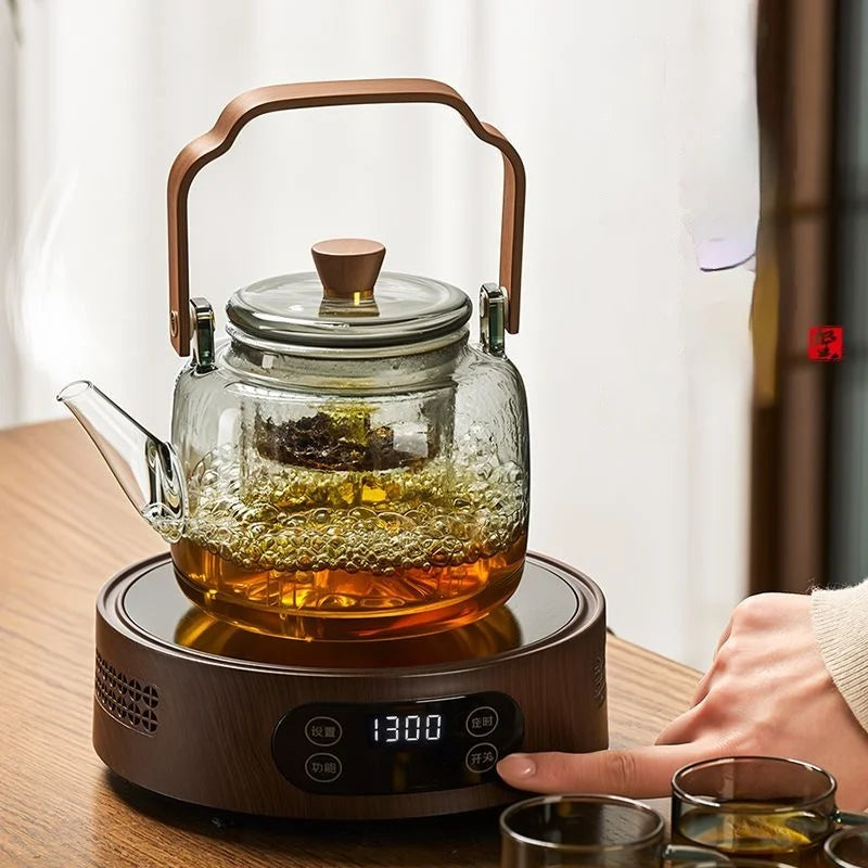 High-Temperature Glass Tea Brewing Pot with Unique Samovar Design, featuring a Glass Container to Release More Herbal Tea Polyphenols.