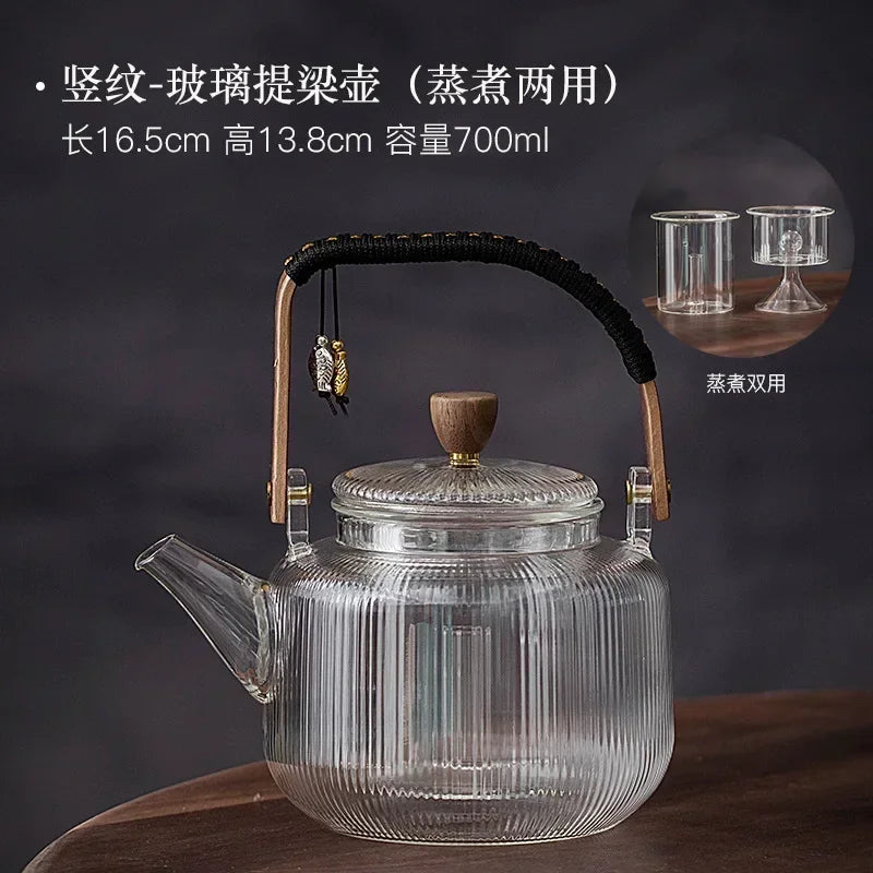 Small Glass Kettle Tea Set with Steaming Teapot and Electric Clay Stove