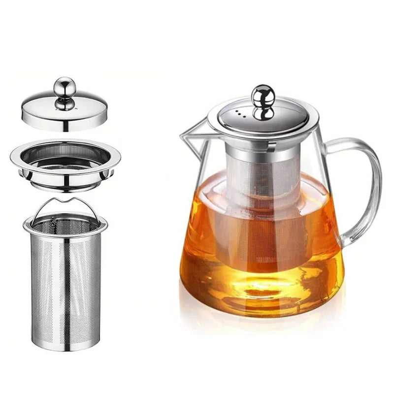Filterable Heat-Resistant Thickened Glass Teapot with High Borosilicate Glass for Flower Tea and Hot Beverages 13.5 oz./45.6 oz