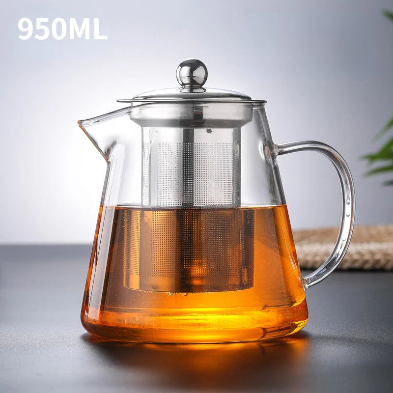 Filterable Heat-Resistant Thickened Glass Teapot with High Borosilicate Glass for Flower Tea and Hot Beverages 13.5 oz./45.6 oz