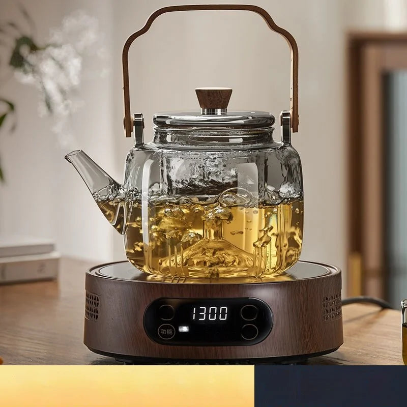 High-Temperature Glass Tea Brewing Pot with Unique Samovar Design, featuring a Glass Container to Release More Herbal Tea Polyphenols.