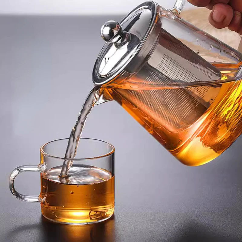 Filterable Heat-Resistant Thickened Glass Teapot with High Borosilicate Glass for Flower Tea and Hot Beverages 13.5 oz./45.6 oz