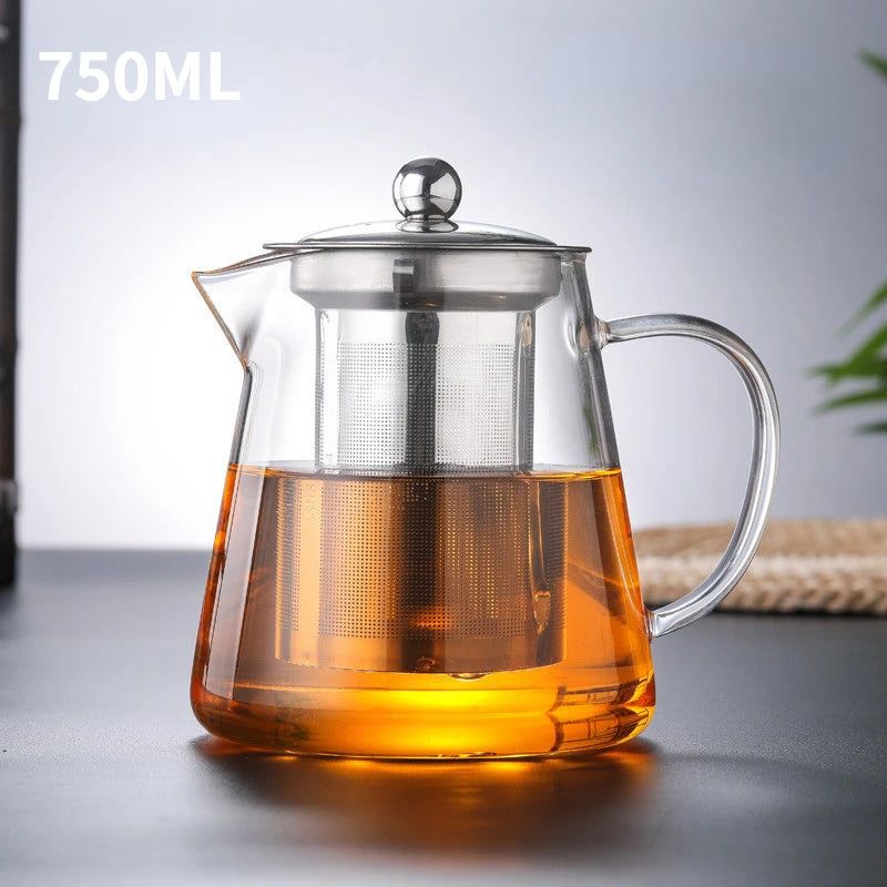 Filterable Heat-Resistant Thickened Glass Teapot with High Borosilicate Glass for Flower Tea and Hot Beverages 13.5 oz./45.6 oz