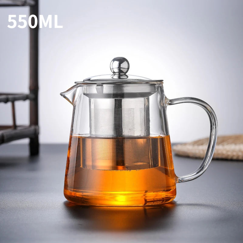 Filterable Heat-Resistant Thickened Glass Teapot with High Borosilicate Glass for Flower Tea and Hot Beverages 13.5 oz./45.6 oz