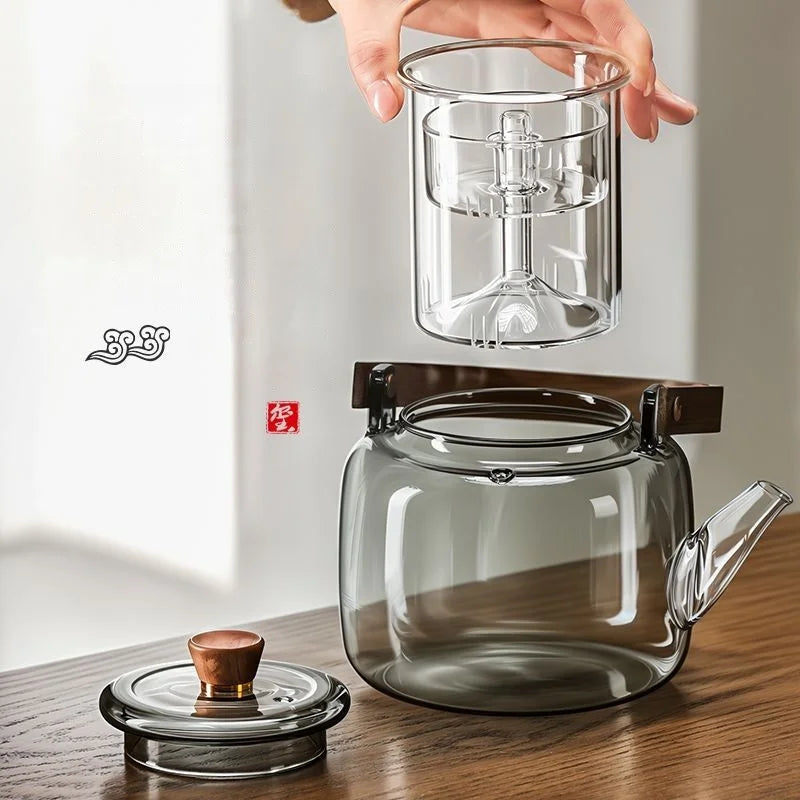 High-Temperature Glass Tea Brewing Pot with Unique Samovar Design, featuring a Glass Container to Release More Herbal Tea Polyphenols.