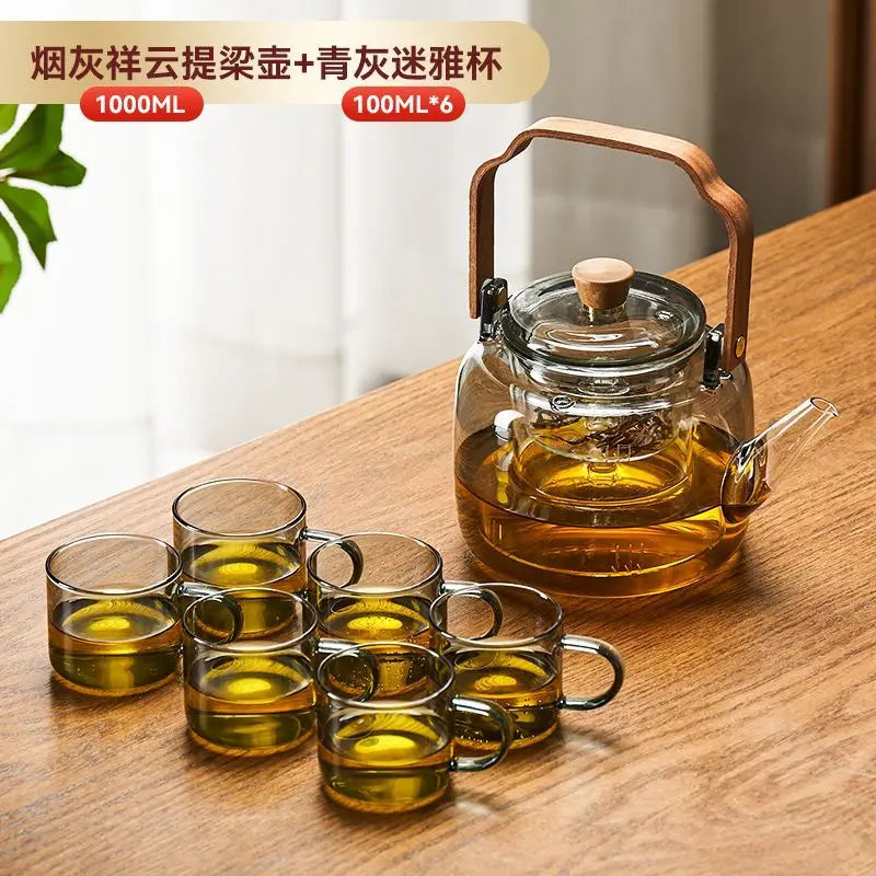 High-Temperature Glass Tea Brewing Pot with Unique Samovar Design, featuring a Glass Container to Release More Herbal Tea Polyphenols.