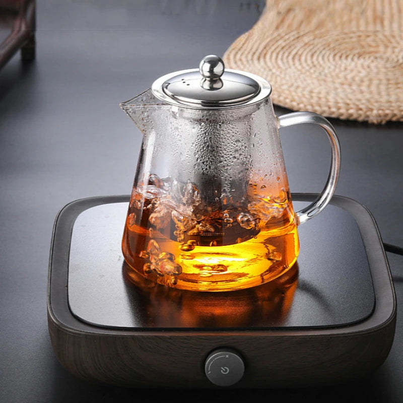 Filterable Heat-Resistant Thickened Glass Teapot with High Borosilicate Glass for Flower Tea and Hot Beverages 13.5 oz./45.6 oz
