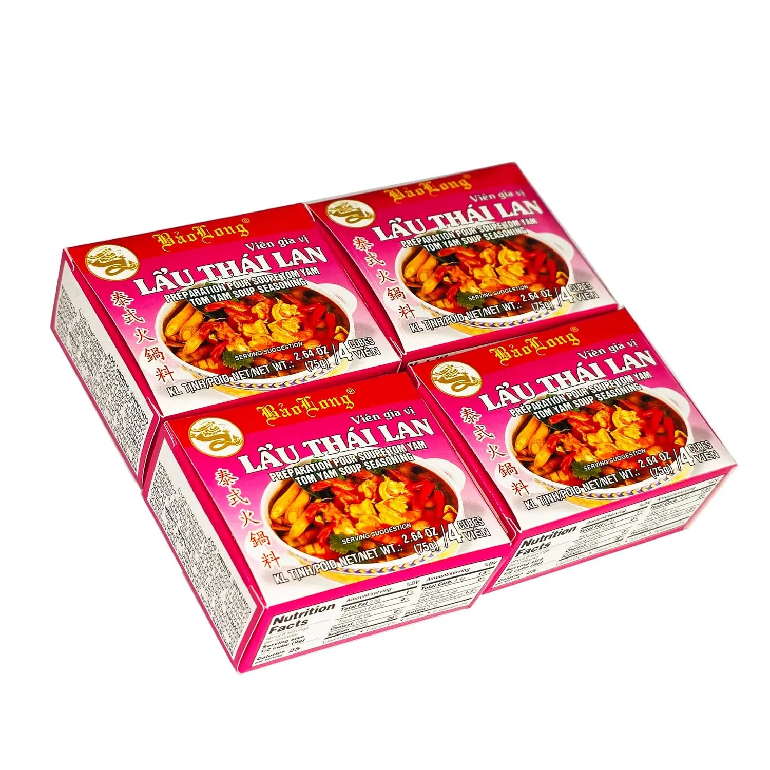 Bao Long LAU THAI LAN Spice Cubes, TOM YUM Thai Cuisine Taste Seasoning 4-ct | 4-Pack (16-Cubes) Omura Products