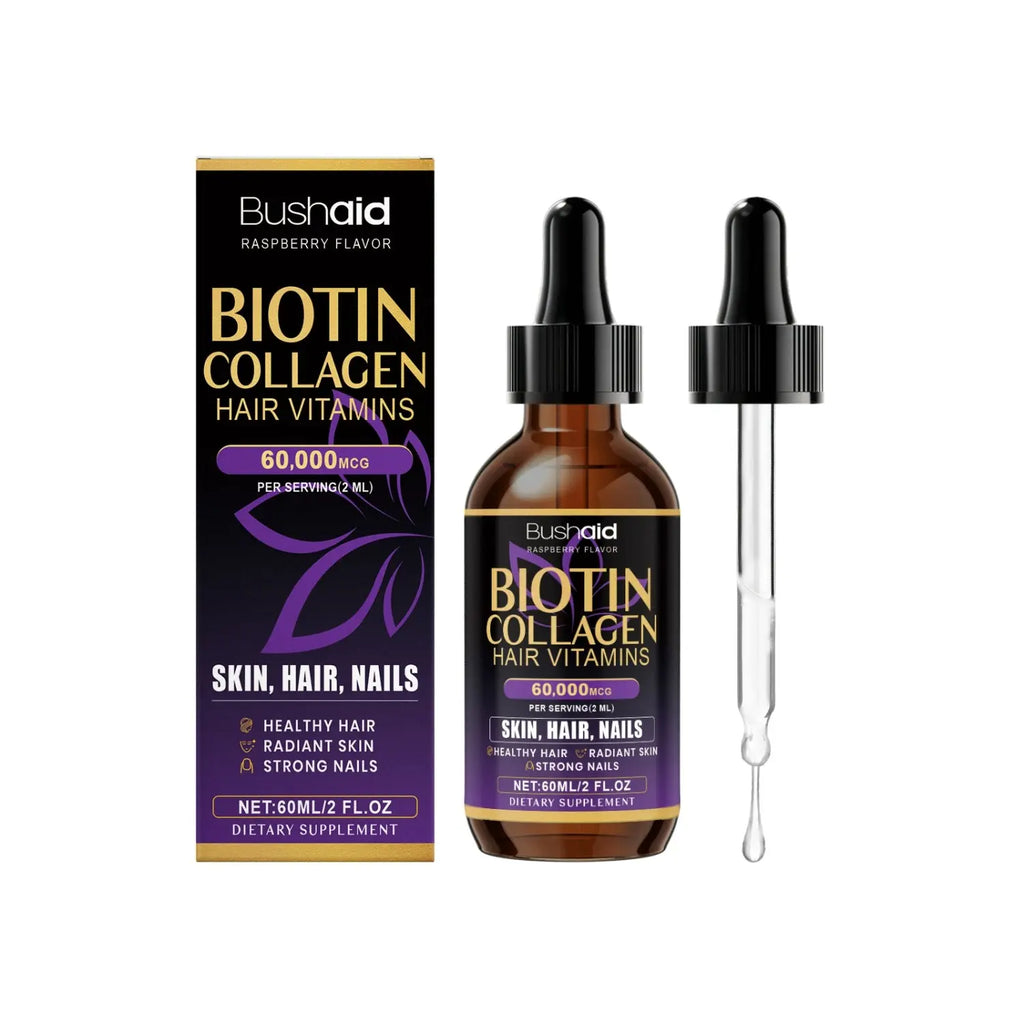 Biotin Collagen Hair Care Drops 60,000 mcg 💜 Liquid Hair Growth Vitamins for Stronger Hair, Skin & Nails | 2oz (30 Servings) Omura