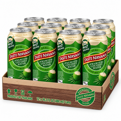 Taste Nirvana Premium Coconut Water, 16.2 fl oz (480 mL) Cans, Pack of 12