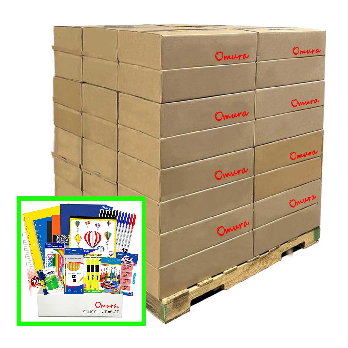 OMURA Learning | Elementary School Back-to-School Supply Box – 85-Count Essential Classroom Set– with Notebooks, Ruler, Pens, Markers & More 📚