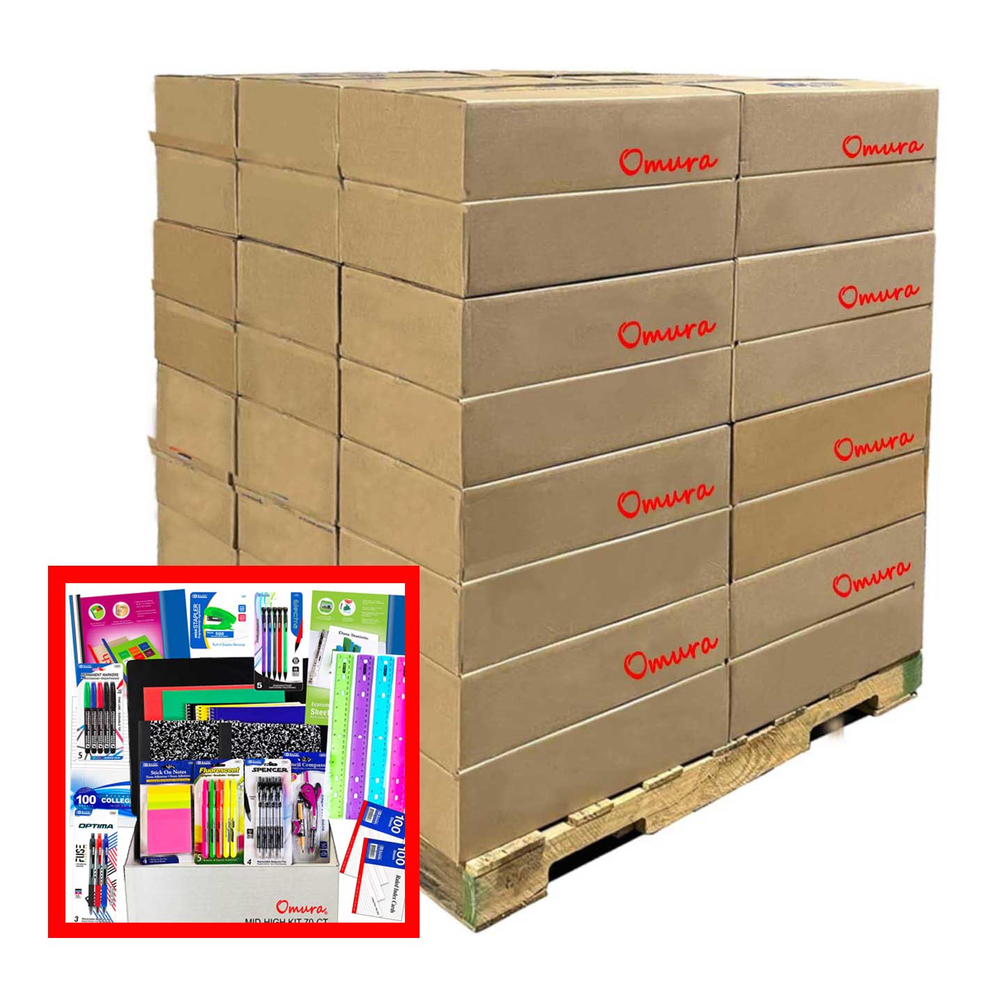 XOMURA Learning | Middle & High School Back-to-School Supply Box – 70-Count Essential Set with Notebooks, Ruler, Pens, Markers & More