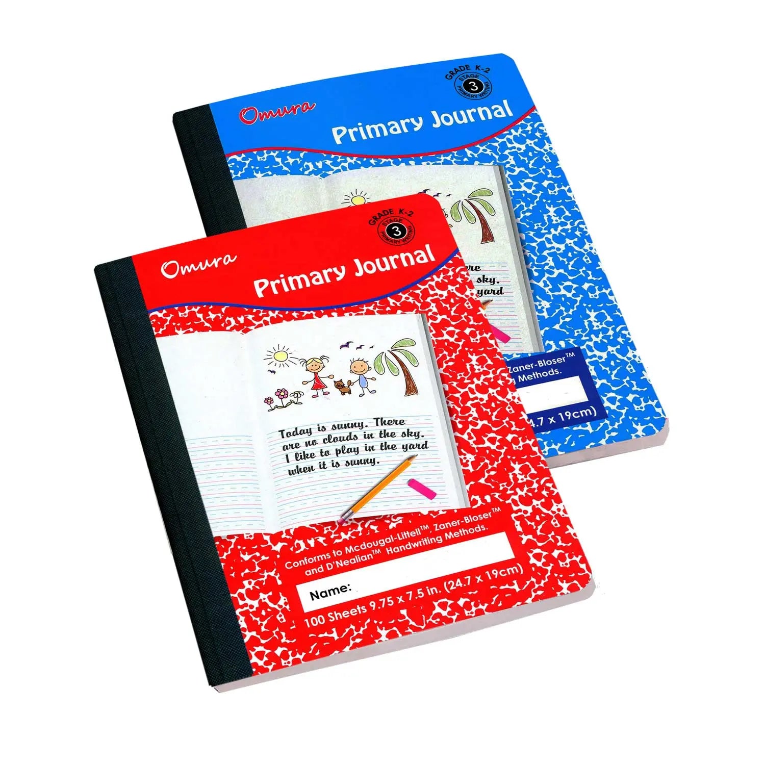 Omura PRIMARY JOURNAL NOTEBOOK Grades K-2, Half Page Ruled Composition Notebook, 100 Sheets