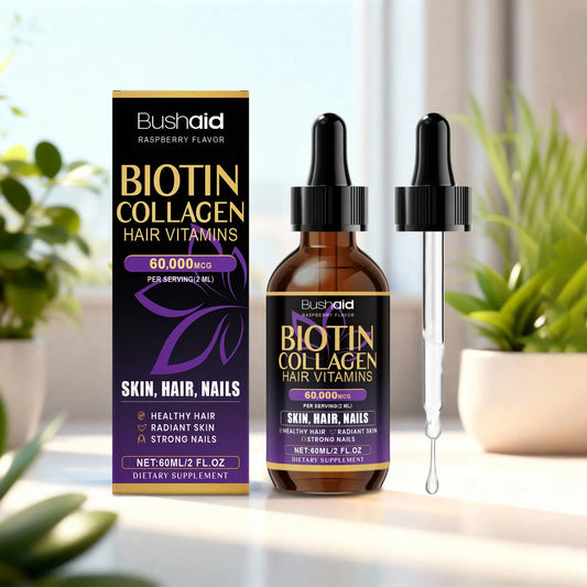 Biotin Collagen Hair Care Drops 60,000 mcg 💜 Liquid Hair Growth Vitamins for Stronger Hair, Skin & Nails | 2oz (30 Servings) Omura