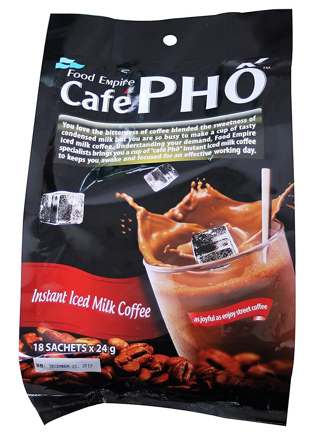 Cafe Pho Vietnamese 3in1 Instant Coffee Mix, Iced Milk Coffee, Cafe Sua Da, Single Serve Coffee Packets, Bag of 18 Sachets