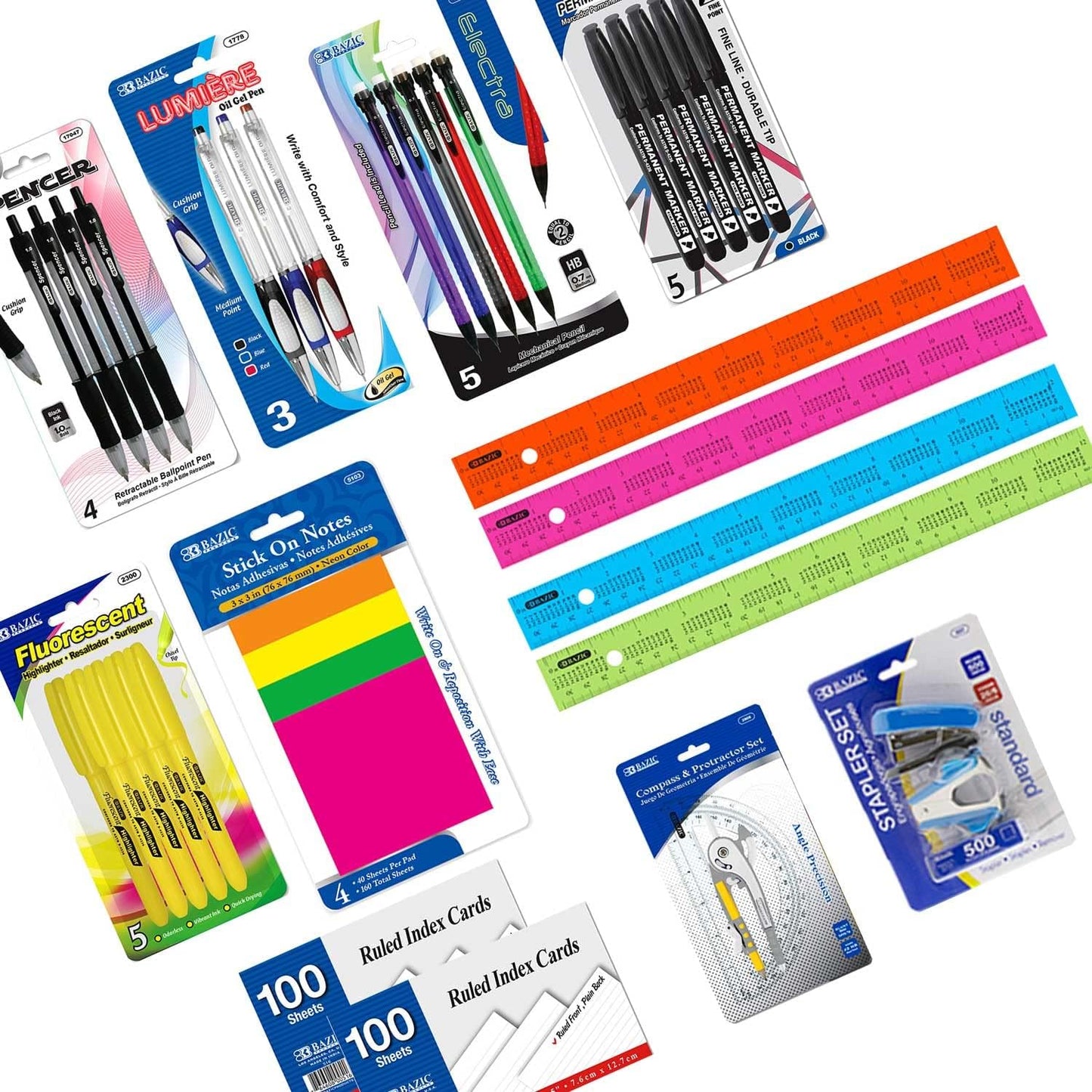 XOMURA Learning | Middle & High School Back-to-School Supply Box – 70-Count Essential Set with Notebooks, Ruler, Pens, Markers & More