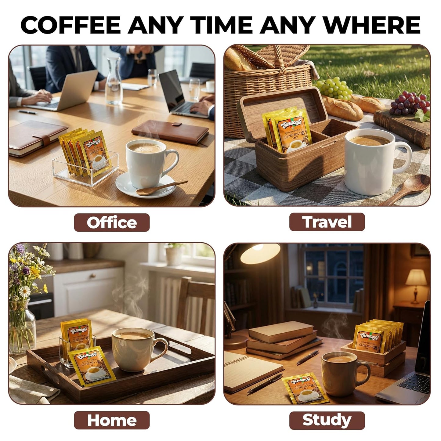 Vinacafe 3-in-1 Instant Coffee Packets ☕ | Authentic Vietnamese Medium Roast 🌏 | Sweet & Balanced Single-Serve Sachets (20 Count Bag)