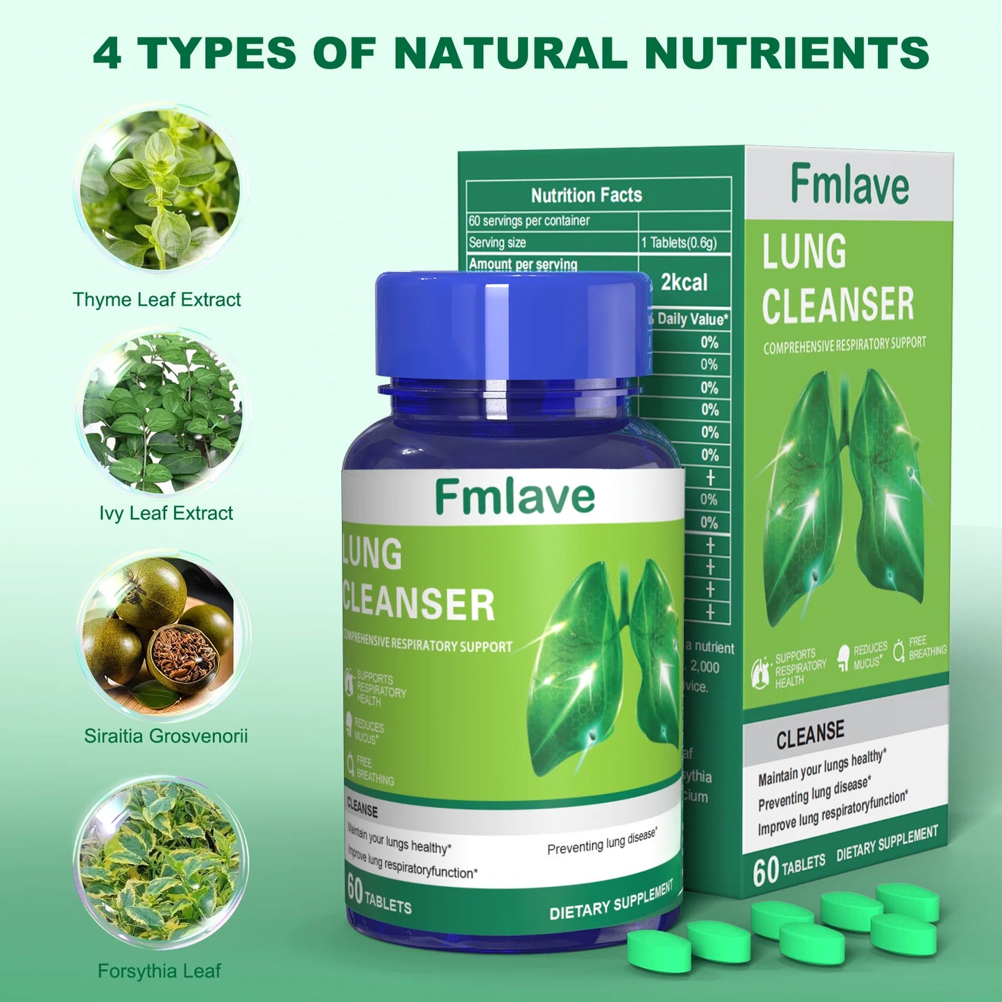 🌿 Lung Cleanser Herbal Supplement – Advanced Botanical Formula for Respiratory & Immune Support | Mucus Balance & Antioxidant Support | 60 Tablets (36g)