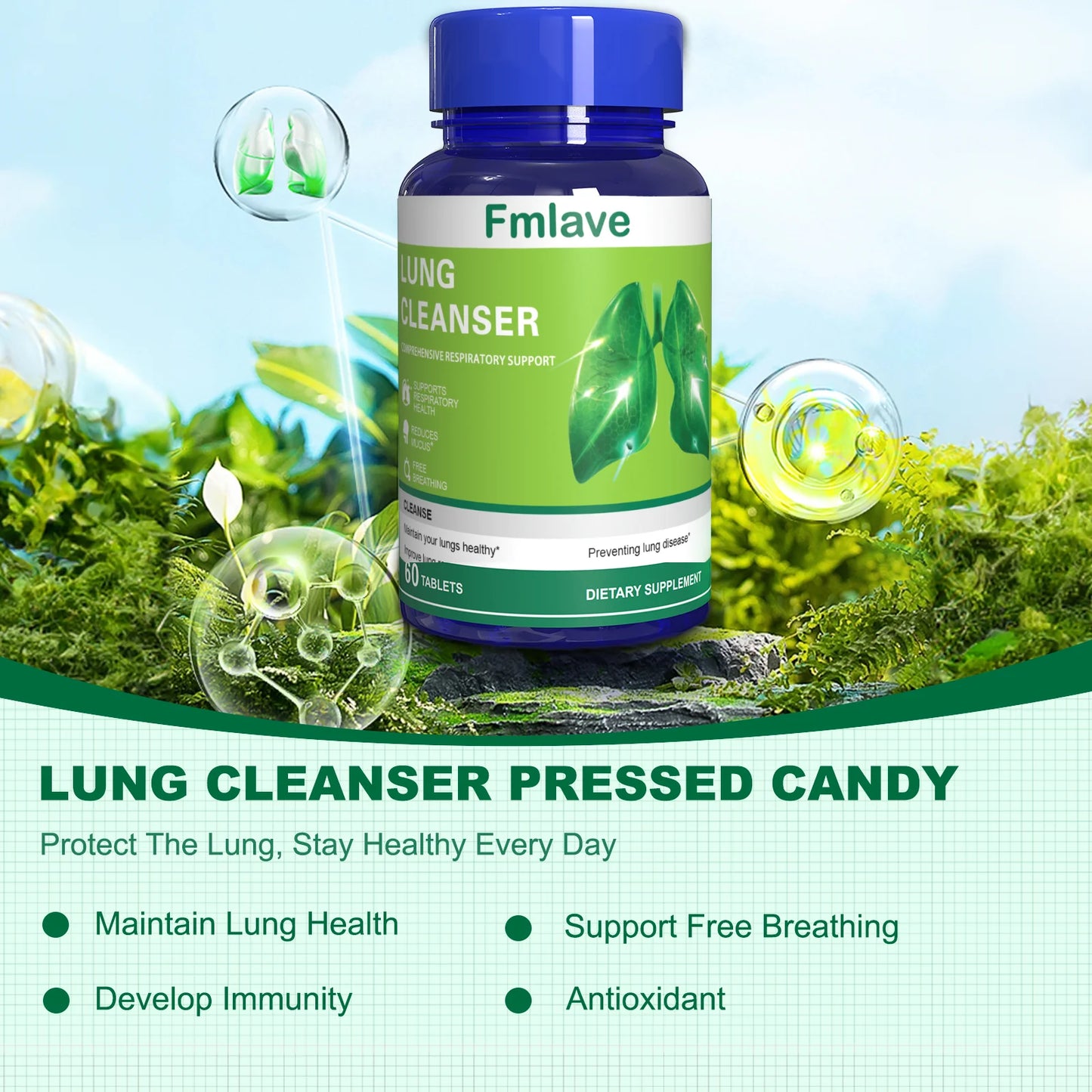 🌿 Lung Cleanser Herbal Supplement – Advanced Botanical Formula for Respiratory & Immune Support | Mucus Balance & Antioxidant Support | 60 Tablets (36g)