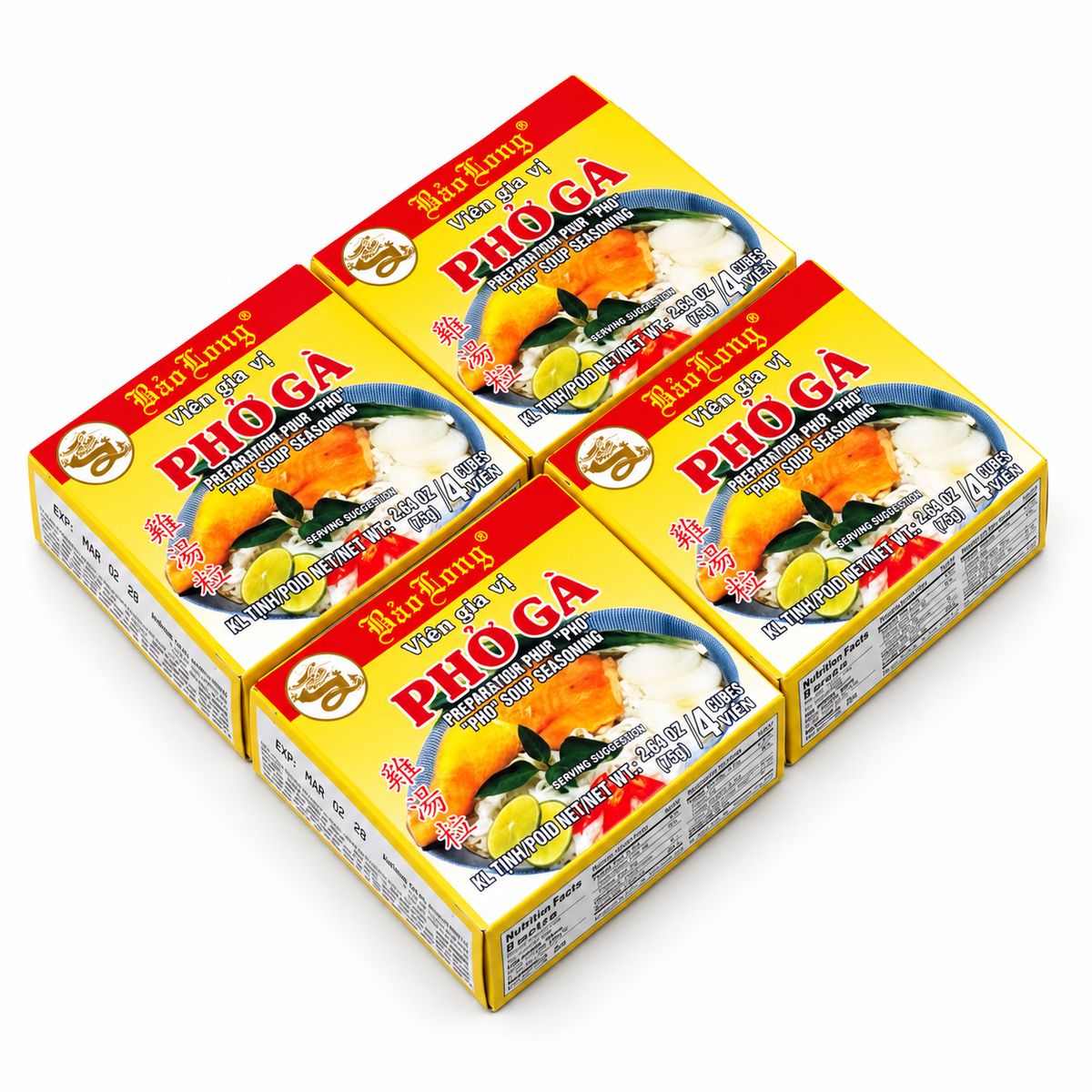 Bao Long PHO GA Spice Cubes, CHICKEN Flavor Soup Seasoning 4-ct | 4-Pack (16-Cubes)
