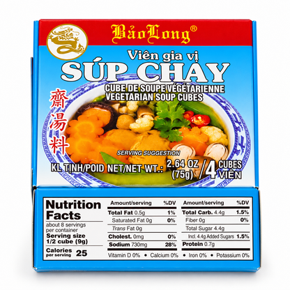 Bao Long Súp Chay Vegetarian Soup Seasoning Cubes – 4-Pack, 16 Cubes