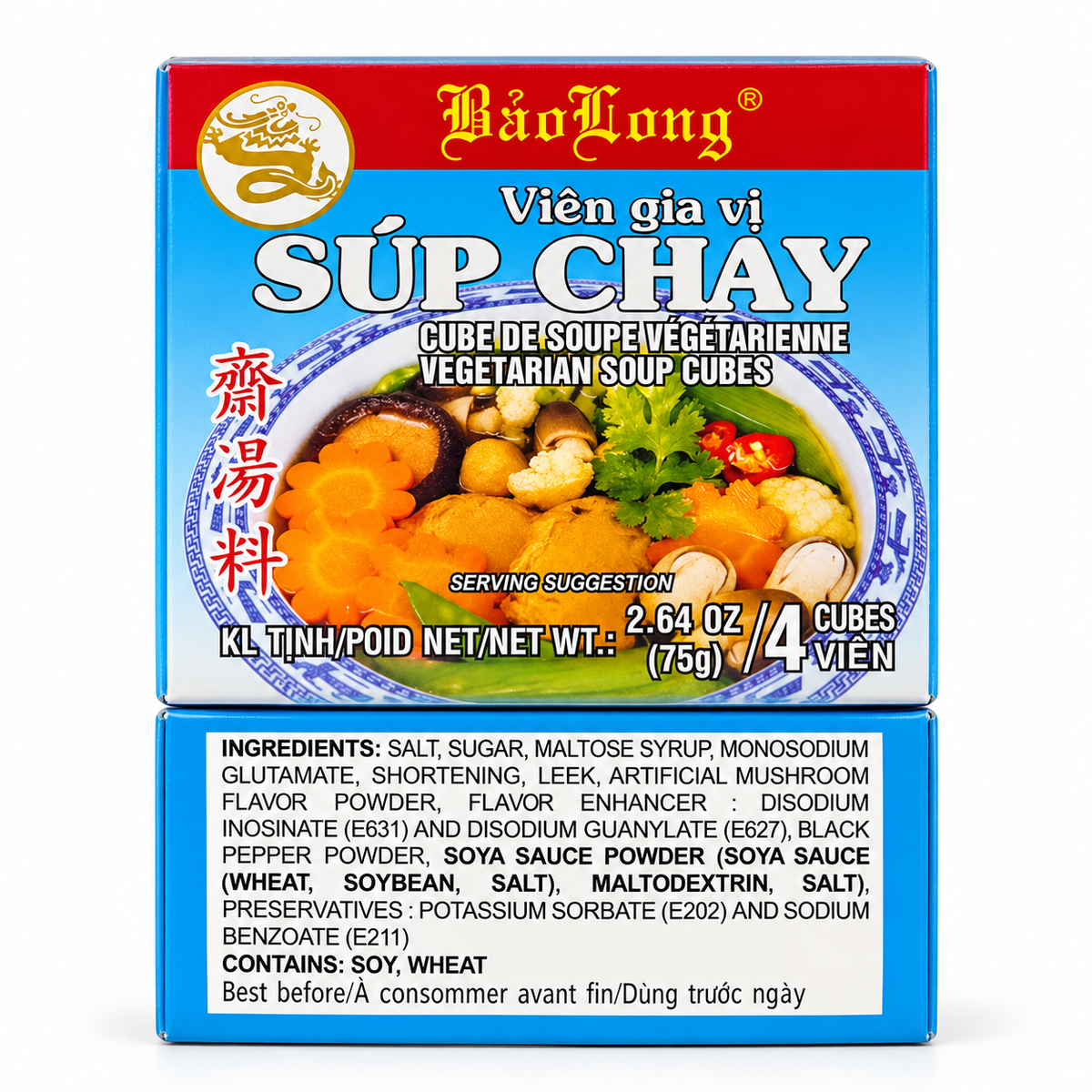 Bao Long Súp Chay Vegetarian Soup Seasoning Cubes – 4-Pack, 16 Cubes