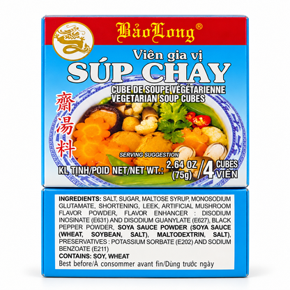 Bao Long Súp Chay Vegetarian Soup Seasoning Cubes – 4-Pack, 16 Cubes