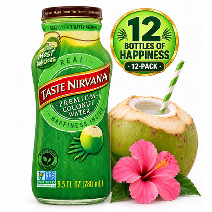 Taste Nirvana Premium Coconut Water, 9.5 fl oz (280 mL) Glass Bottles, 12-Pack, Product of Thailand