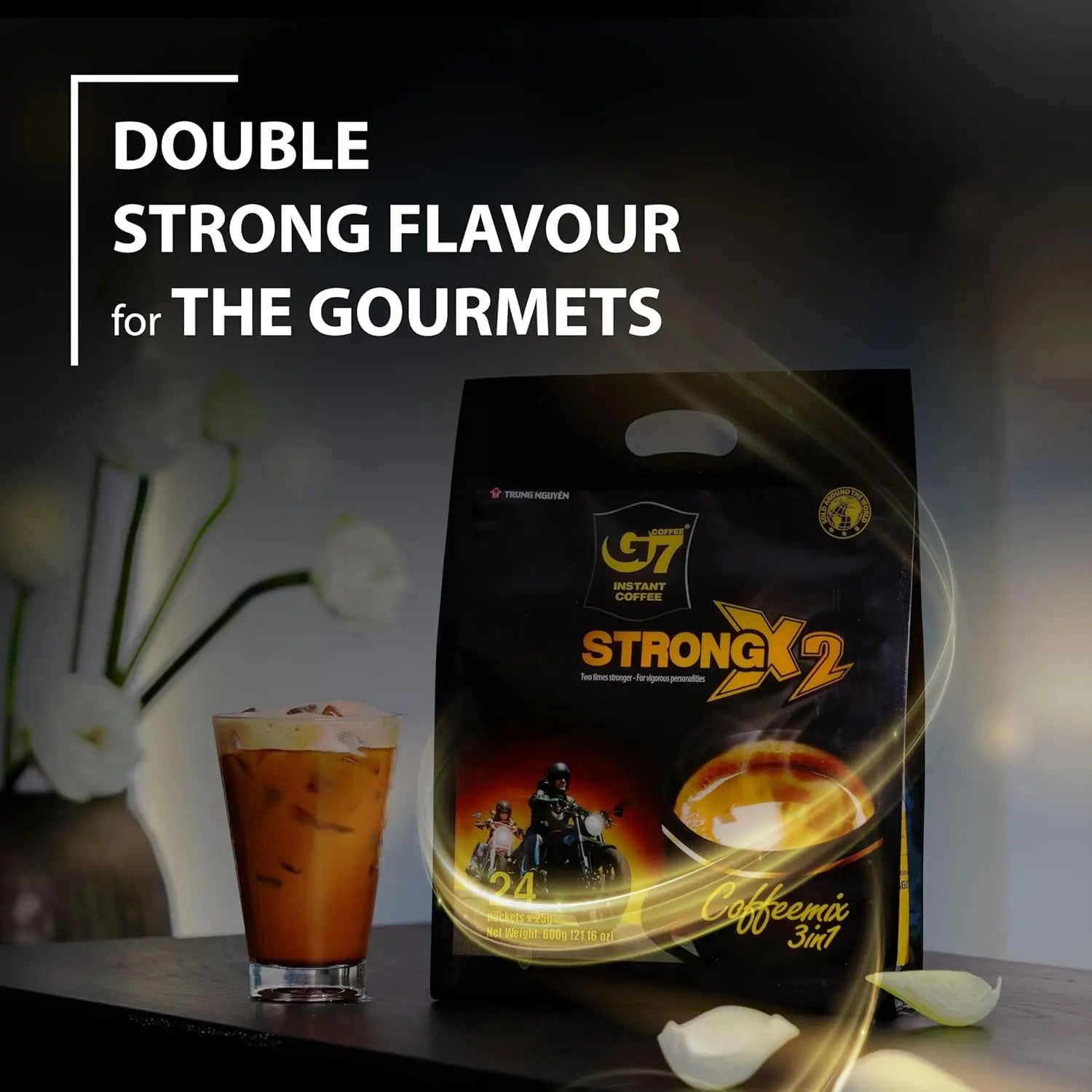 Trung Nguyen G7 3-in-1 Strong X2 Instant Coffee – Vietnamese Coffee Energy Boost (24 Sticks/Bag) Omura Products