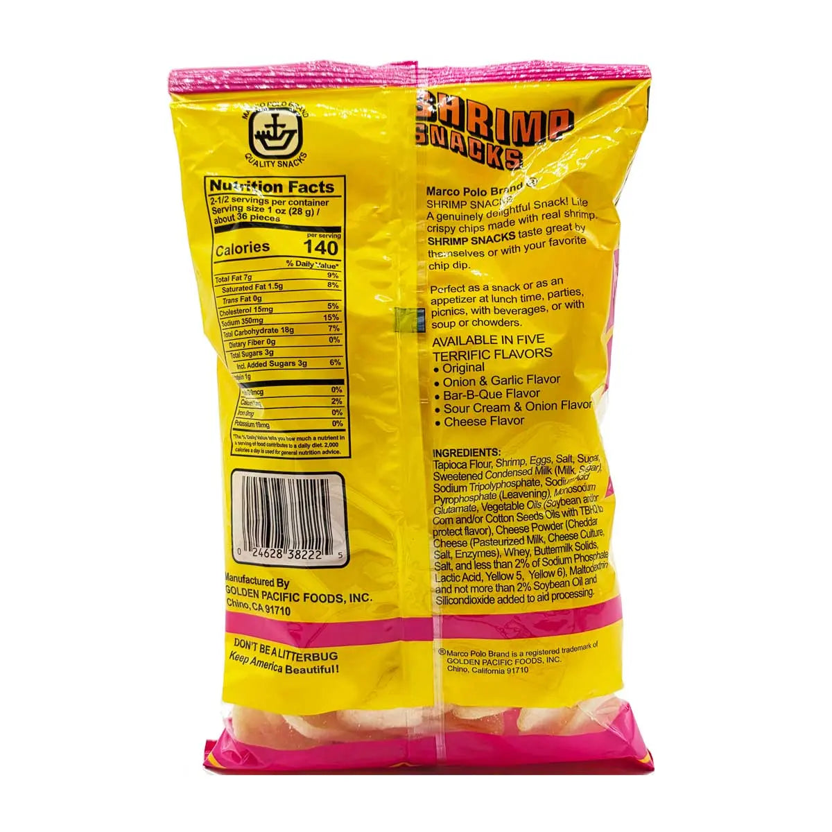 Marco Polo Shrimp Snacks | 3 Pack (2.5oz/71g Each) | Crispy Real Shrimp Chips – Original, BBQ, Sour Cream & Onion, Garlic & Onion, Cheese Omura Products