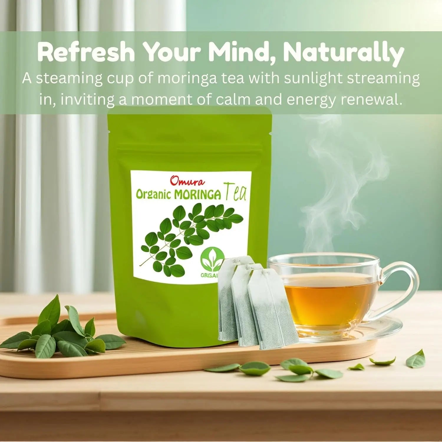 Omura Moringa Oleifera Tea – 25 Premium Tea Bags | Energizing Breakfast Tea | Delicious Hot or Iced Moringa Leaf Infusion Omura Products