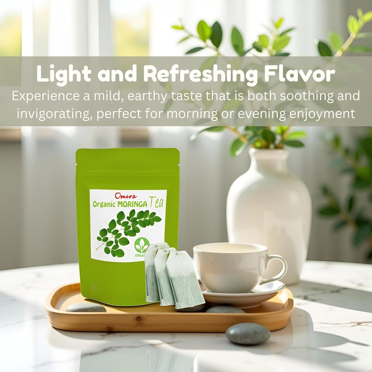 Omura Moringa Oleifera Tea – 25 Premium Tea Bags | Energizing Breakfast Tea | Delicious Hot or Iced Moringa Leaf Infusion