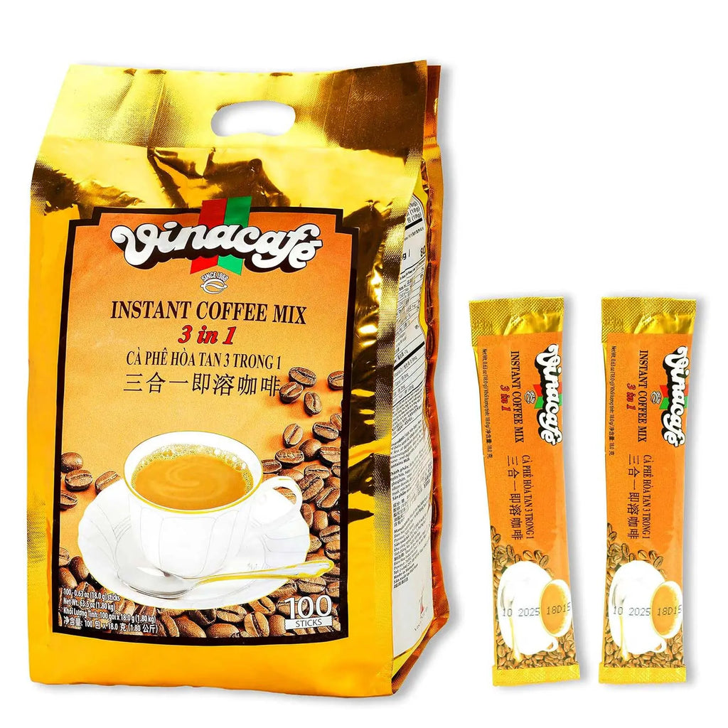 Vinacafe instant coffee mix packaging with two packets on a white background