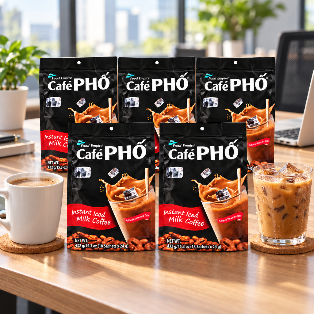 Cafe Pho Vietnamese 3in1 Instant Coffee Mix, Iced Milk Coffee, Cafe Sua Da, Single Serve Coffee Packets, Bag of 18 Sachets