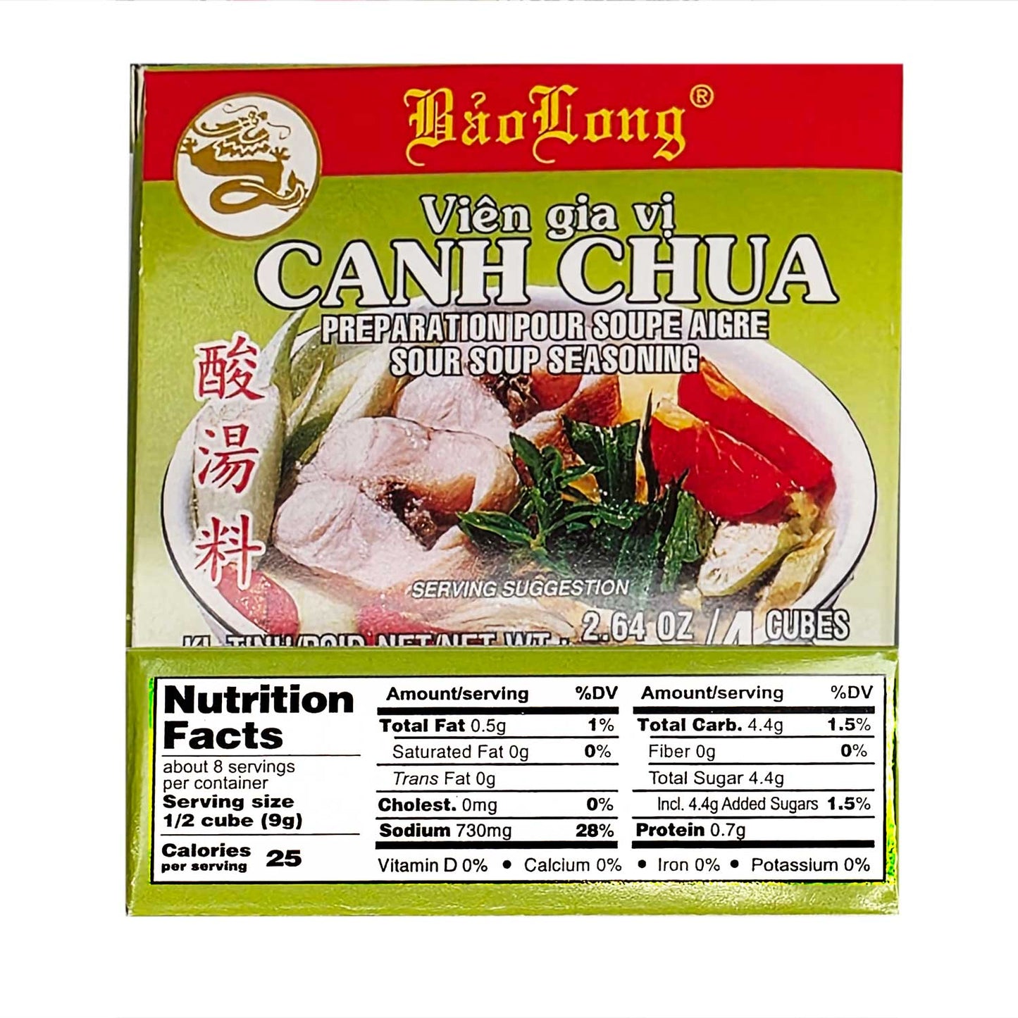 Bao Long Vien-Gia-Vi CANH CHUA Original Sour Soup Seasoning Cube 4-ct | 4-Pack (16-Cubes)