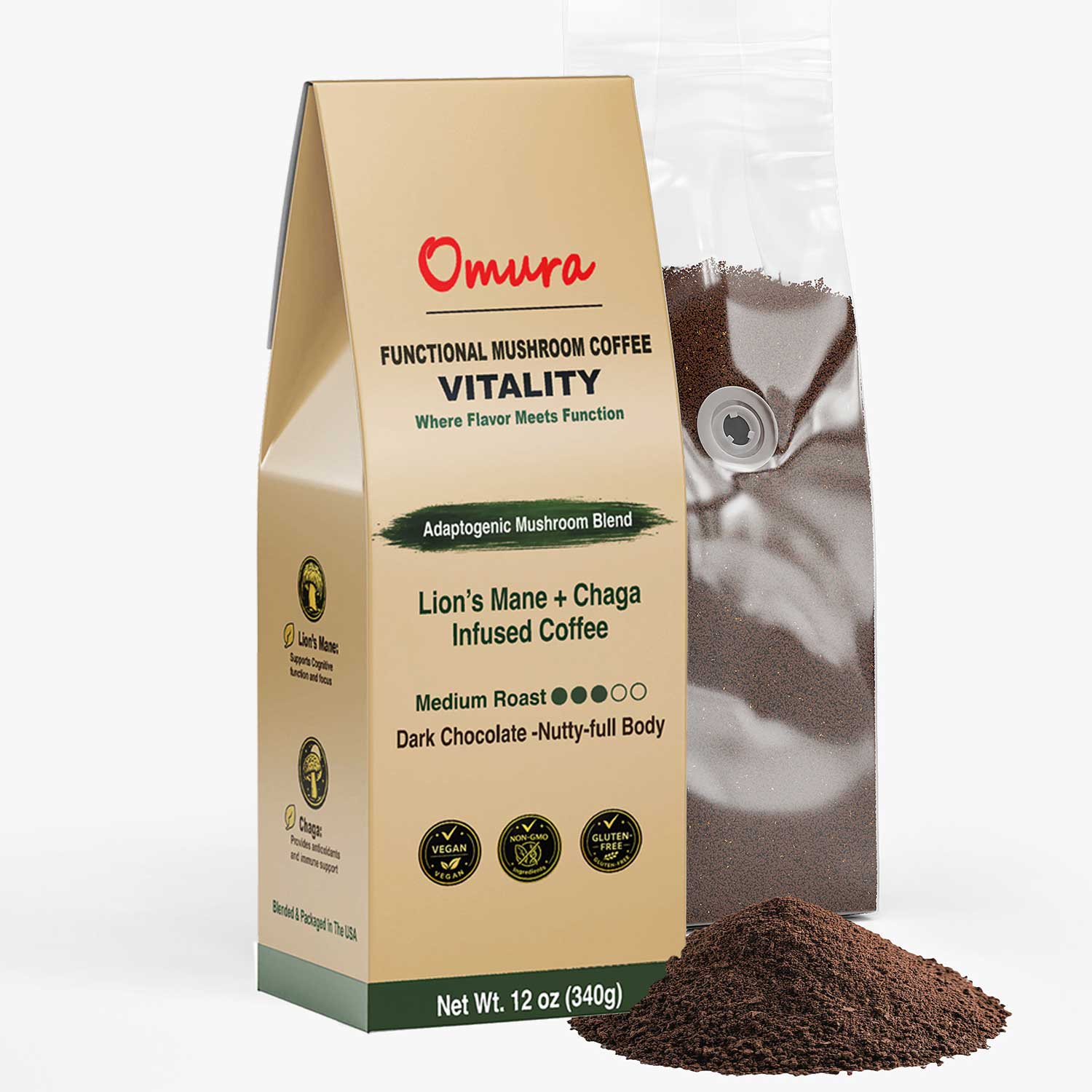 Mushroom Coffee for Focus & Energy (No Jitters) ☕ | Lion’s Mane + Chaga | Smooth Medium Roast | Clean Daily Performance