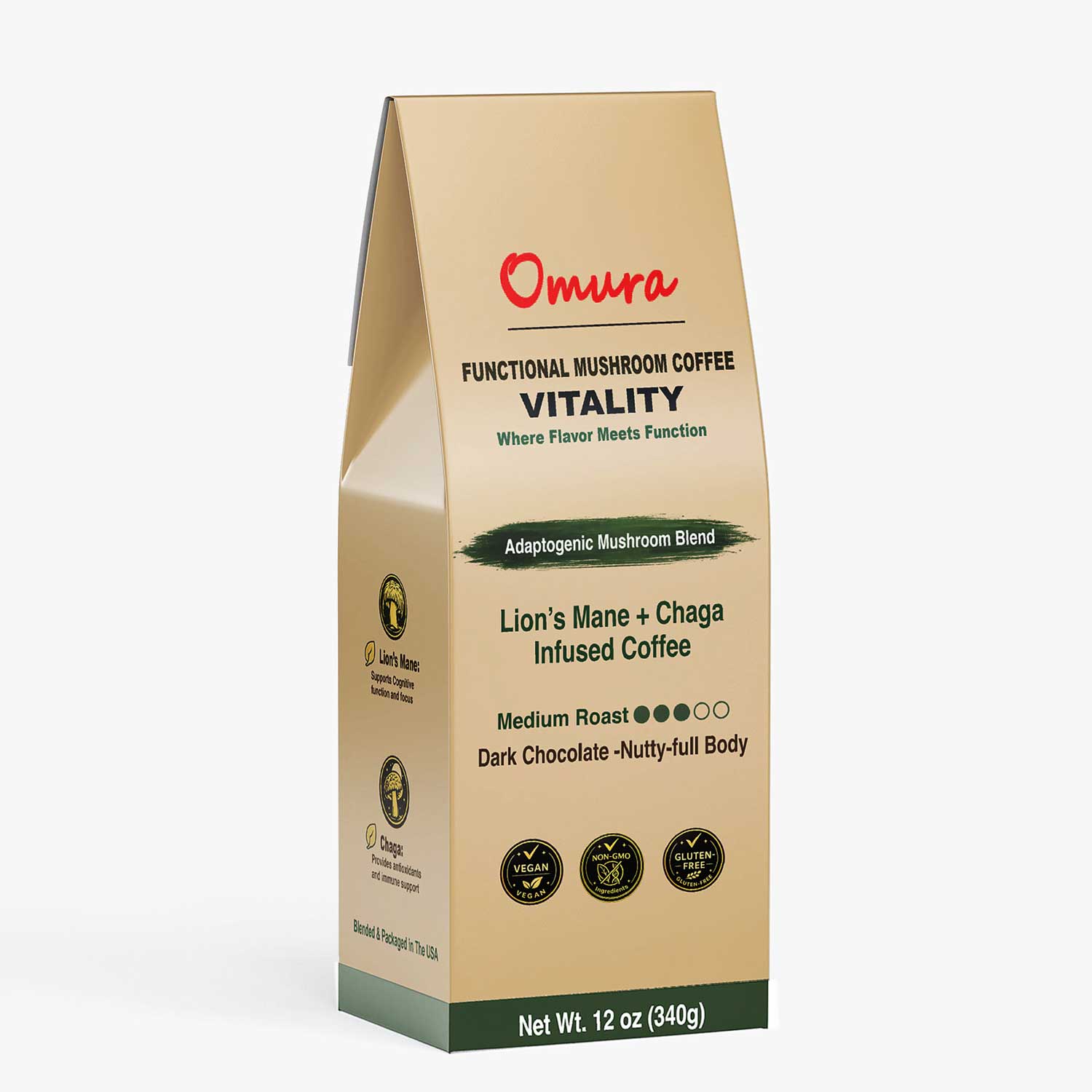 Omura Functional Mushroom Coffee package on a white background