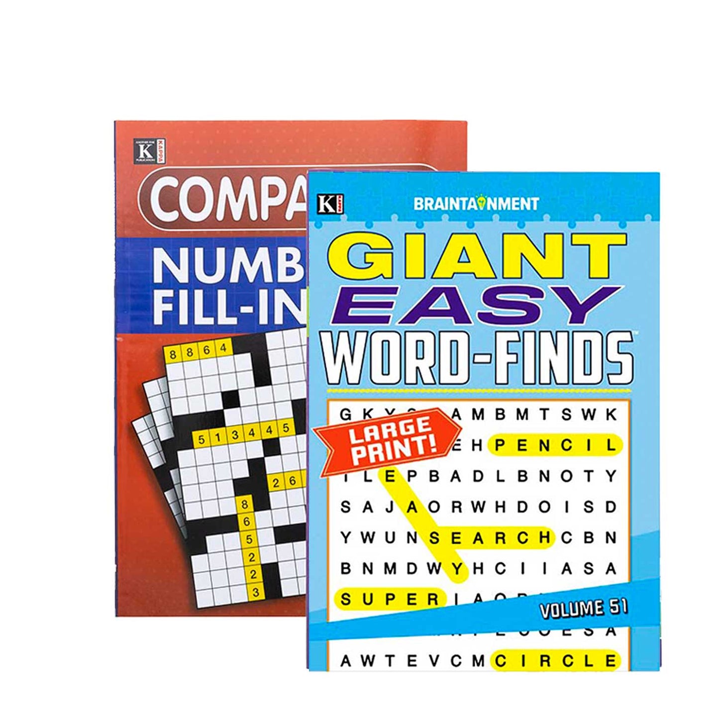 Omura Puzzles - Collection of 5 Variety Puzzle Books Including LARGE PRINT Great Big Word Finds & Companion Fill-Ins 10.75 x 7.75 Inches