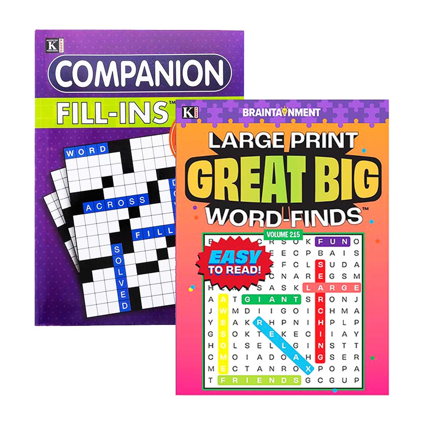 Omura Puzzles - Collection of 5 Variety Puzzle Books Including LARGE PRINT Great Big Word Finds & Companion Fill-Ins 10.75 x 7.75 Inches
