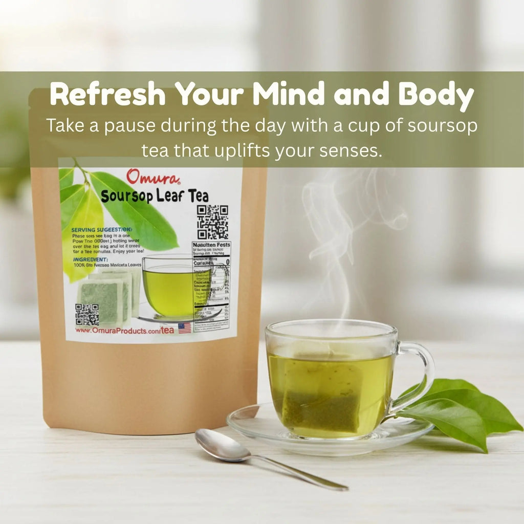 Soursop Leaf Tea Bags (Guanabana Tea) – Natural Graviola Herbal Tea | 25, 50 or 100 Tea Bags | Caffeine-Free Soursop Leaves Tea Omura Products