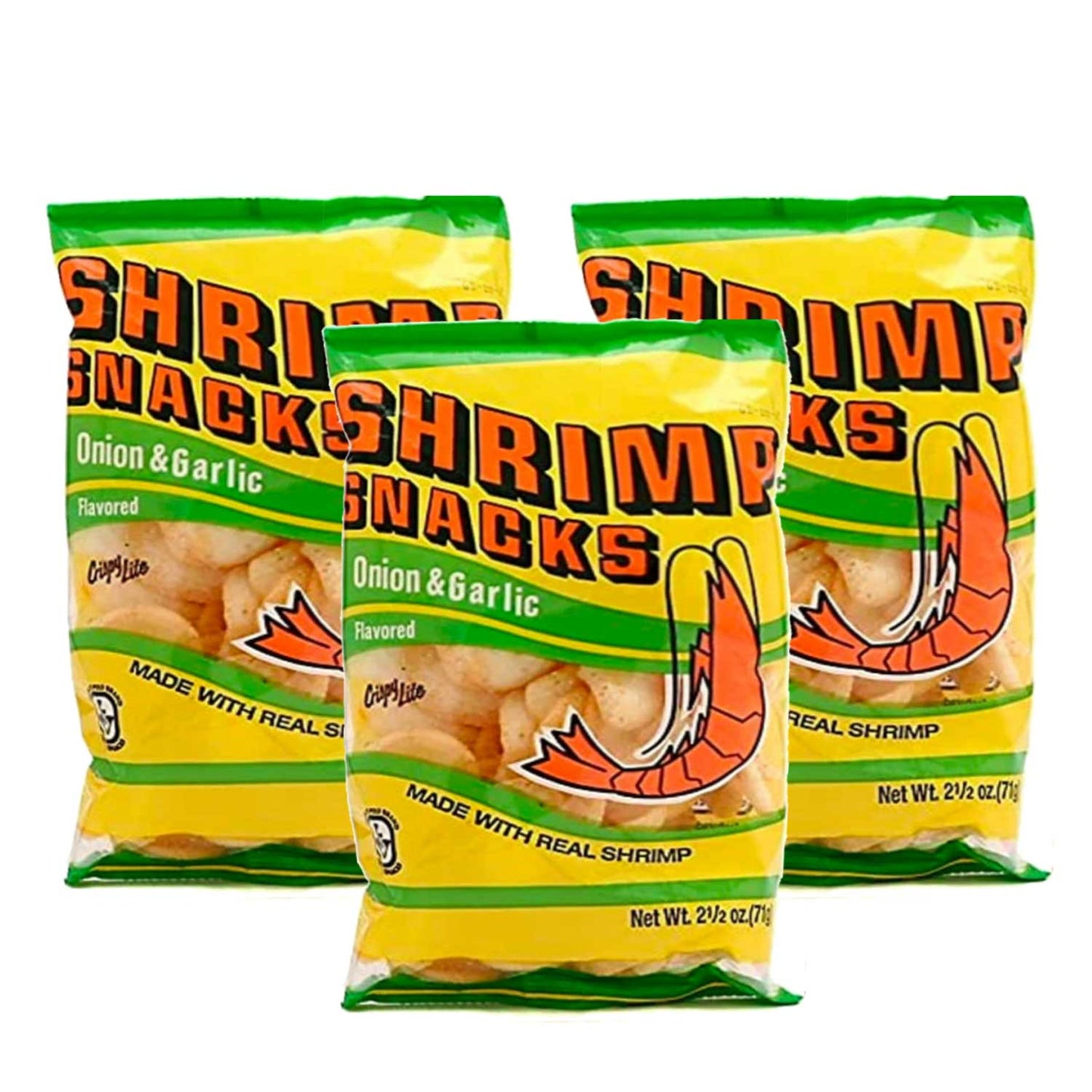 Marco Polo Shrimp Snacks | 3 Pack (2.5oz/71g Each) | Crispy Real Shrimp Chips – Original, BBQ, Sour Cream & Onion, Garlic & Onion, Cheese